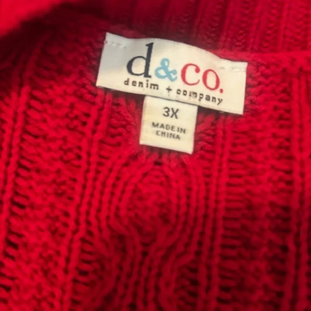 Denim & Co Red cable knit button front V-neck cardigan, size 3X